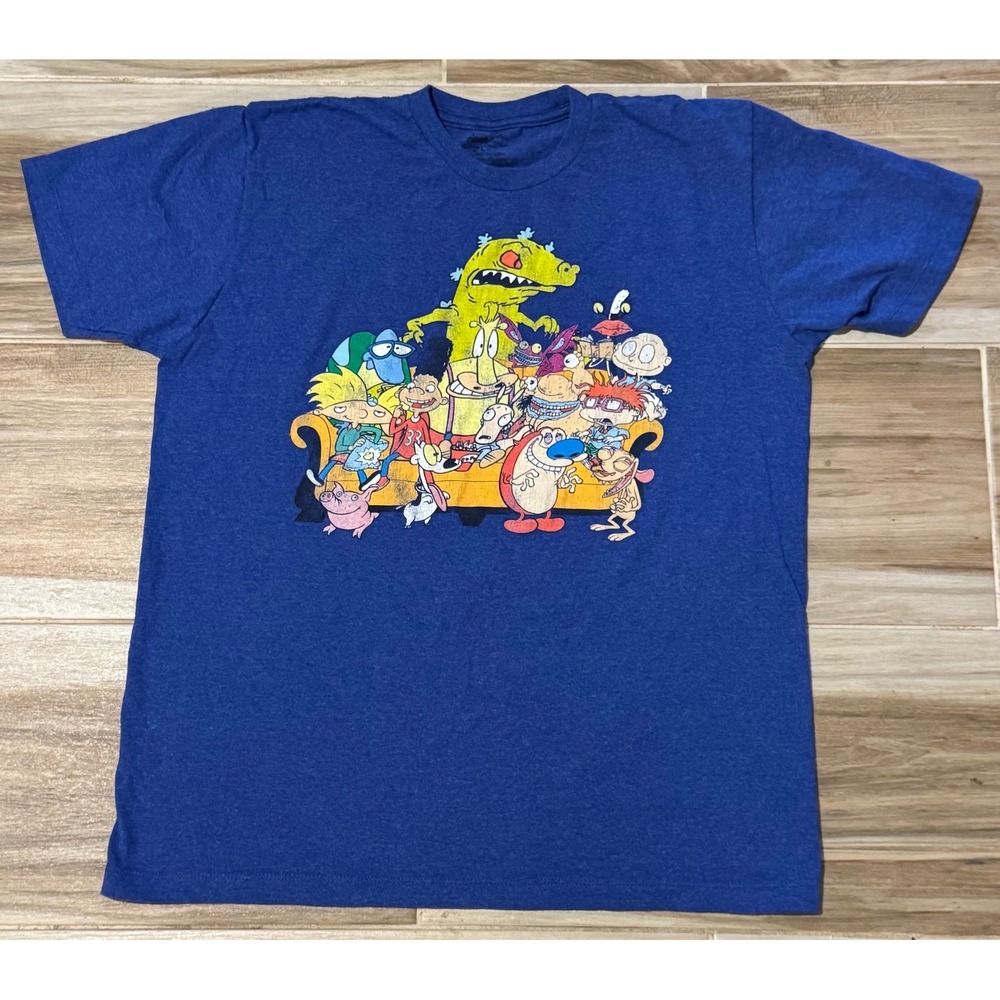 Nickelodeon 90s Nicktoons Characters Blue Graphic T-Shirt Mens Large
